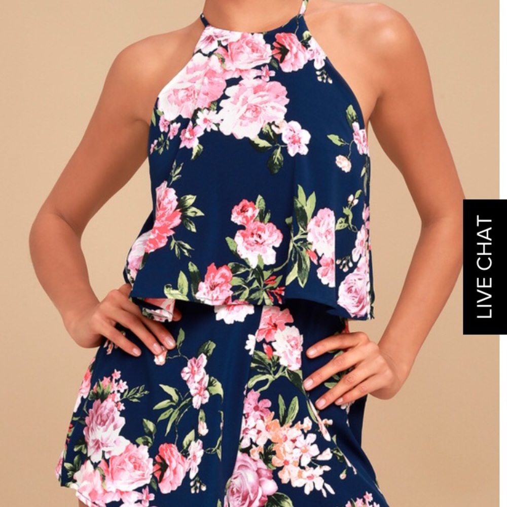In The Garden Navy Blue Floral Romper